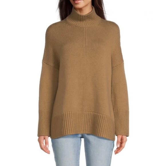 $495 MSRP Vince Trapeze Turtleneck Wool Cashmere Sweater Sandshell Tan Size M/L - Picture 1 of 11